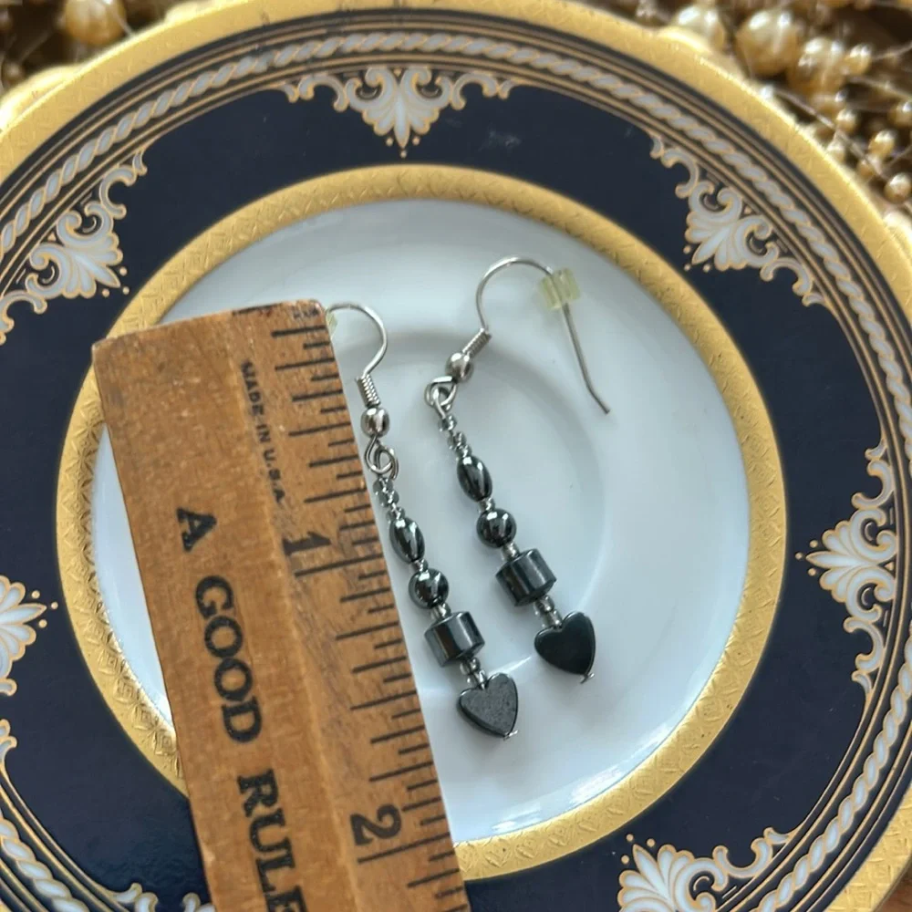 Dainty Hematite Heart Earrings
